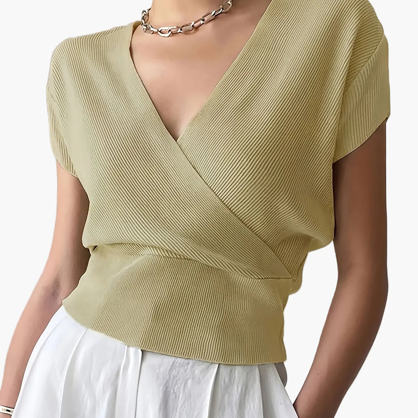 Haut femme style cache-cœur décontracté col en V manches courtes pour tous les jours - Image 14