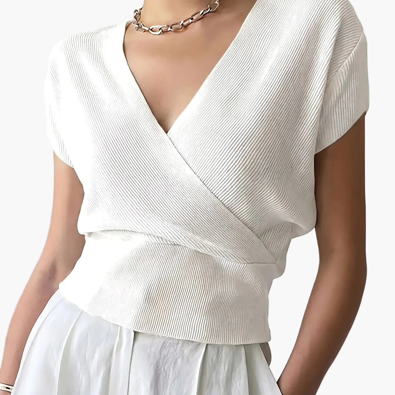 Haut femme style cache-cœur décontracté col en V manches courtes pour tous les jours - Image 15