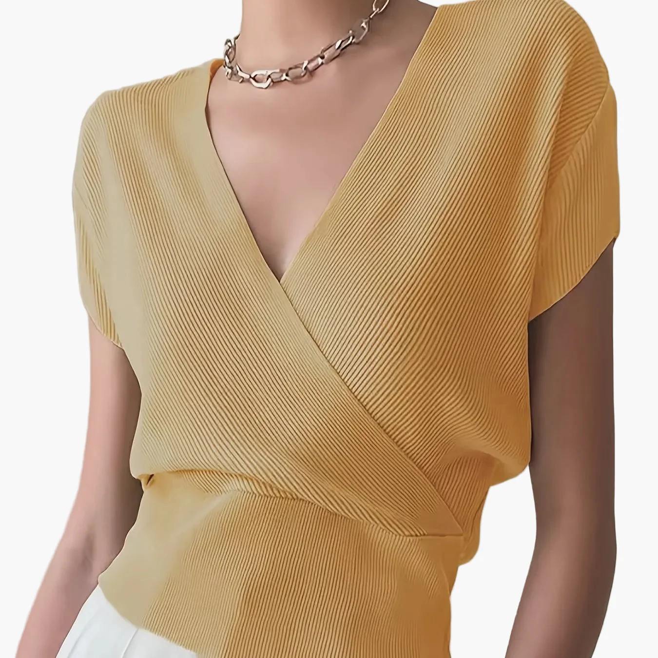 Haut femme style cache-cœur décontracté col en V manches courtes pour tous les jours - Image 16