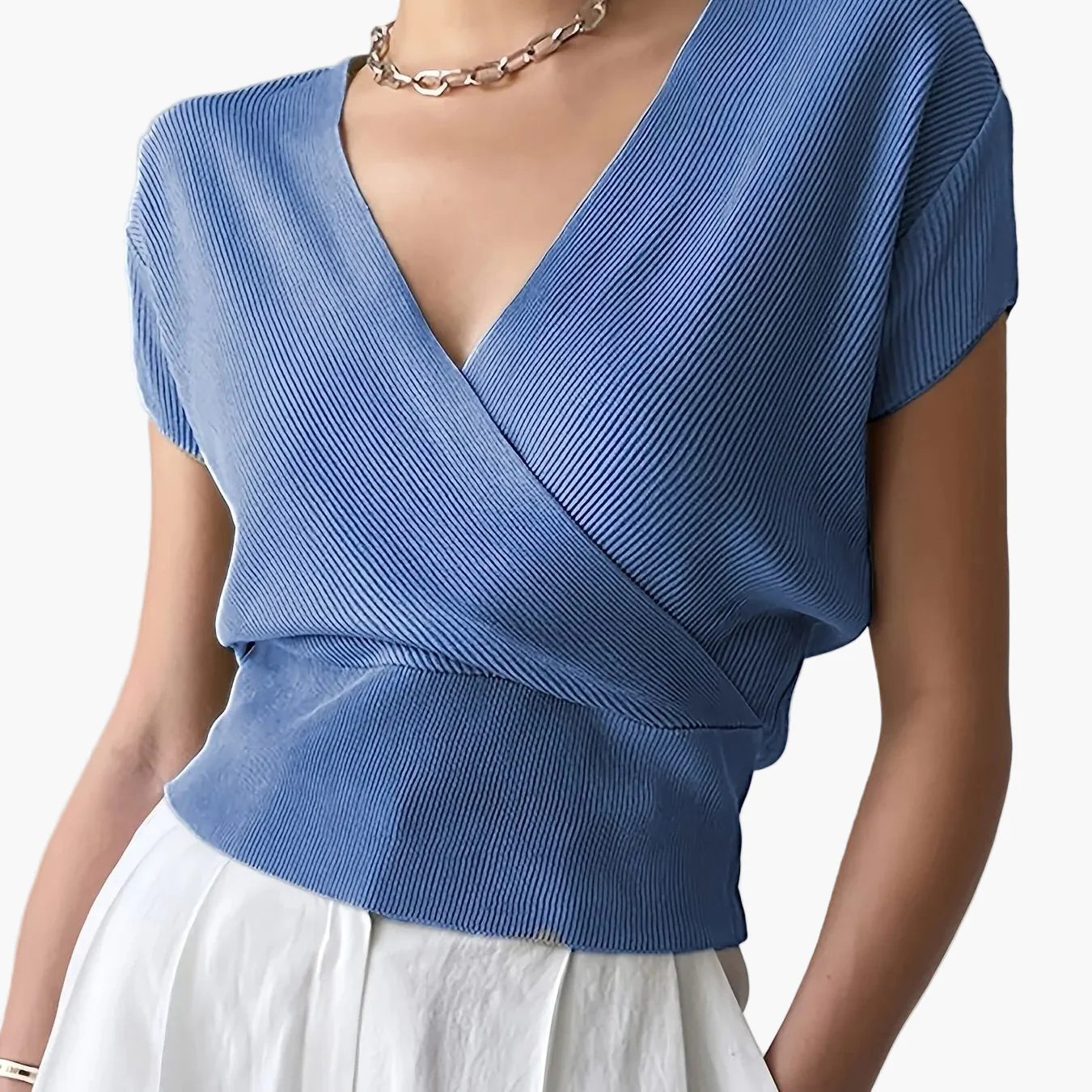 Haut femme style cache-cœur décontracté col en V manches courtes pour tous les jours - Image 21