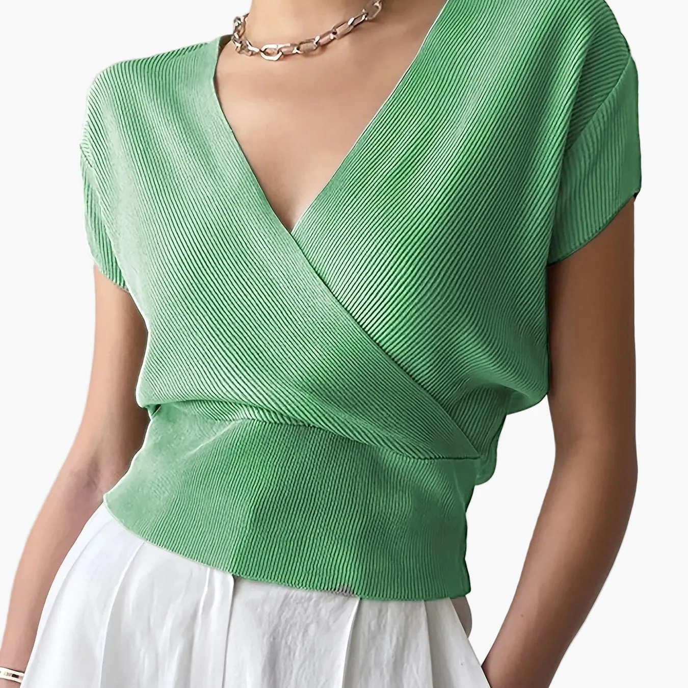 Haut femme style cache-cœur décontracté col en V manches courtes pour tous les jours - Image 23