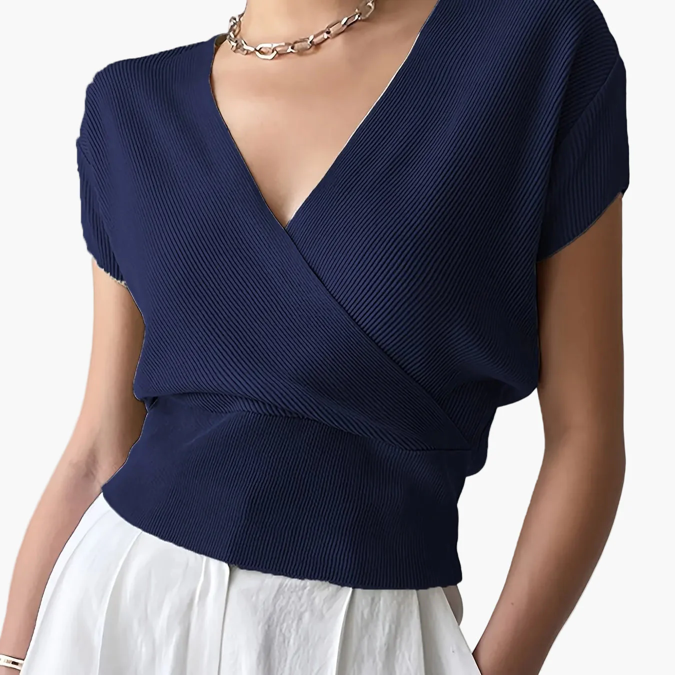 Haut femme style cache-cœur décontracté col en V manches courtes pour tous les jours - Image 24