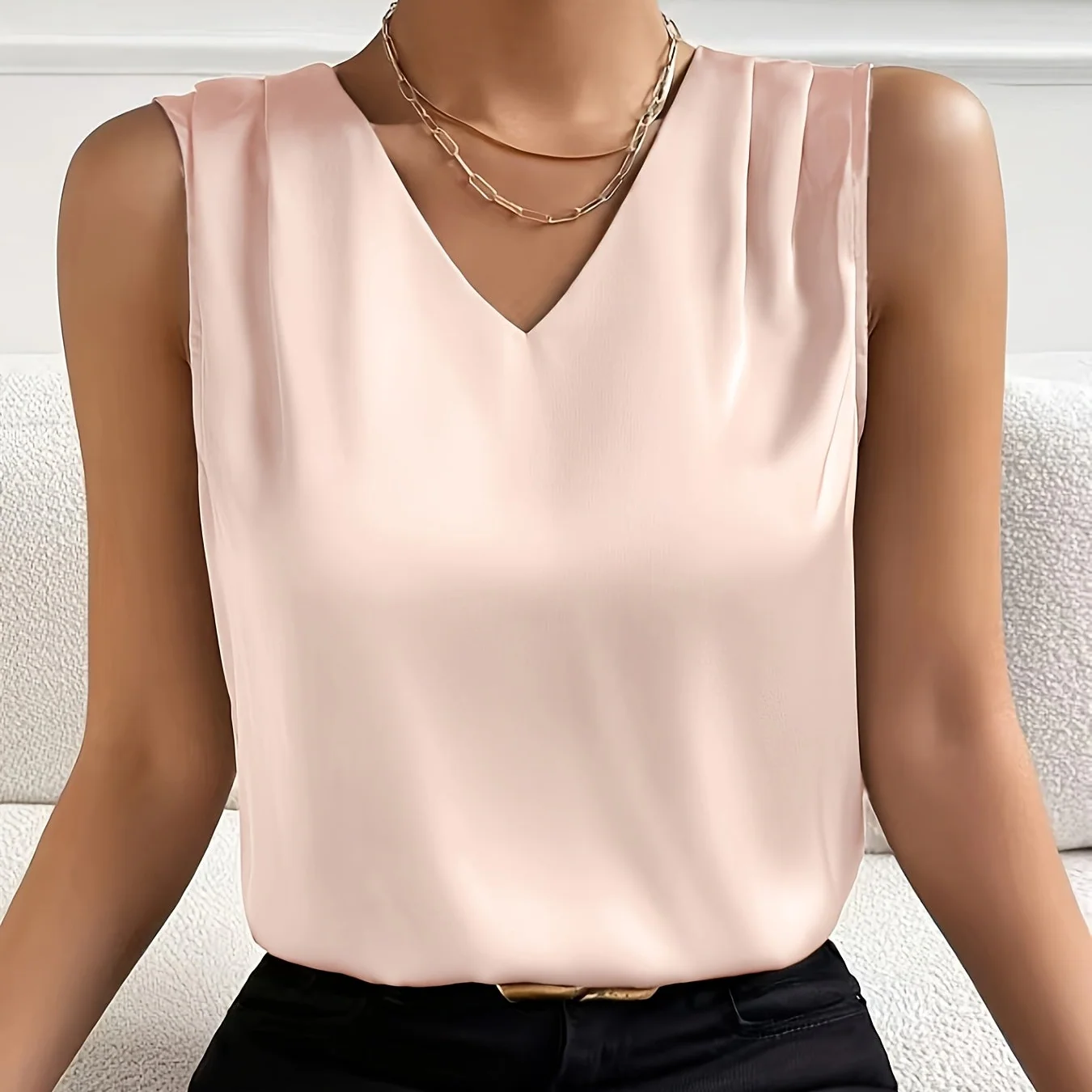 Haut sans manches col en V style élégant pour femme – Top chic usage quotidien ou bureau - Image 5