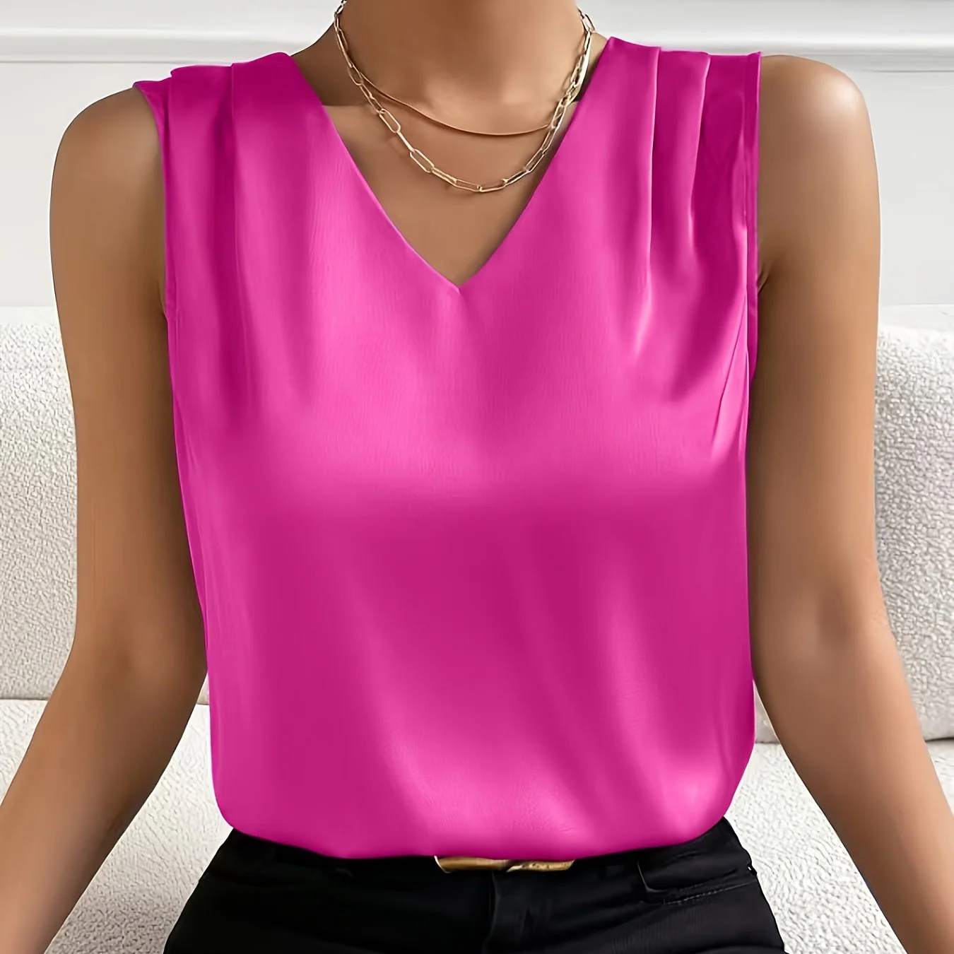 Haut sans manches col en V style élégant pour femme – Top chic usage quotidien ou bureau - Image 7