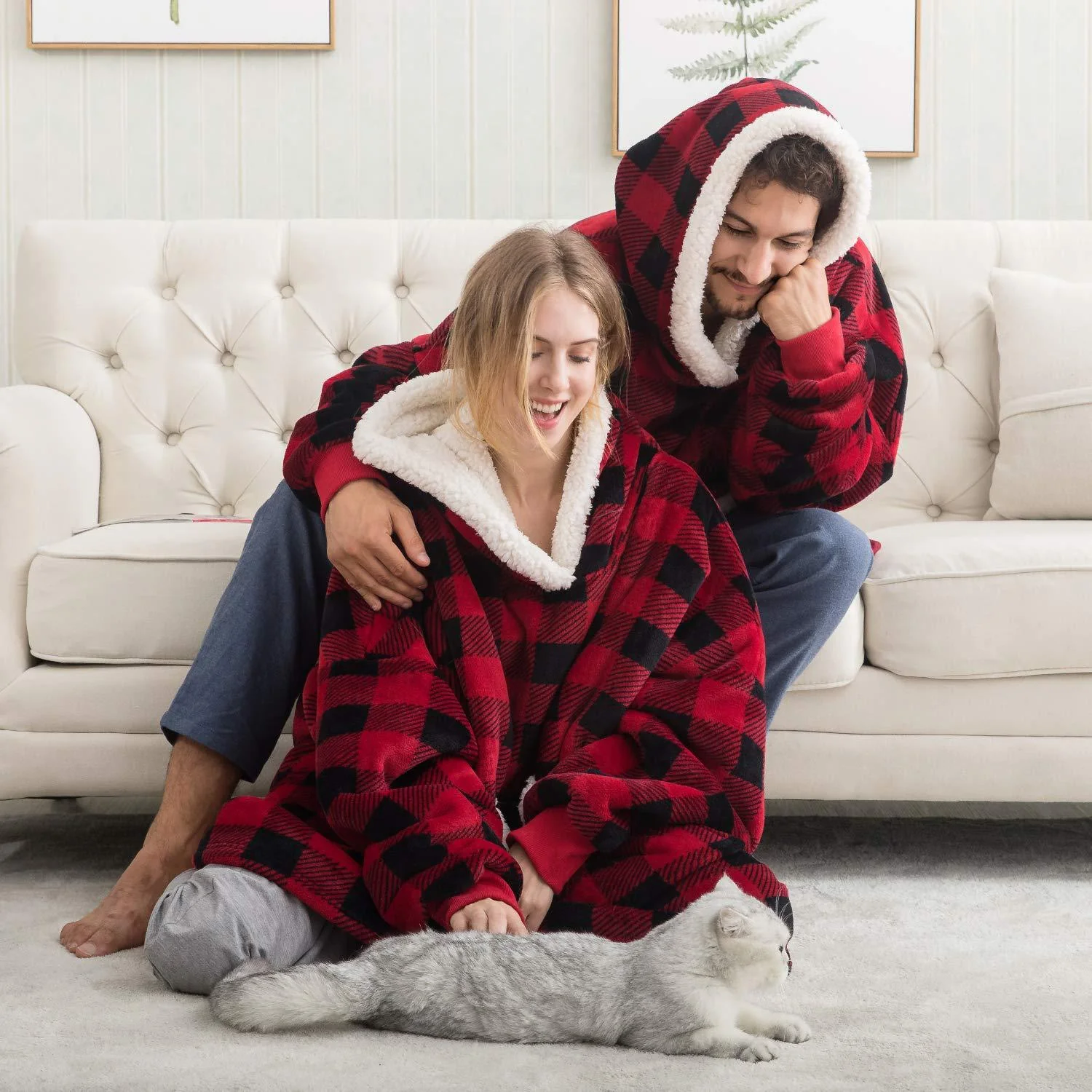 Hoodie Plaid Cocooning Femme – Pull Décontracté et Couverture Idéale pour la Maison - Image 12