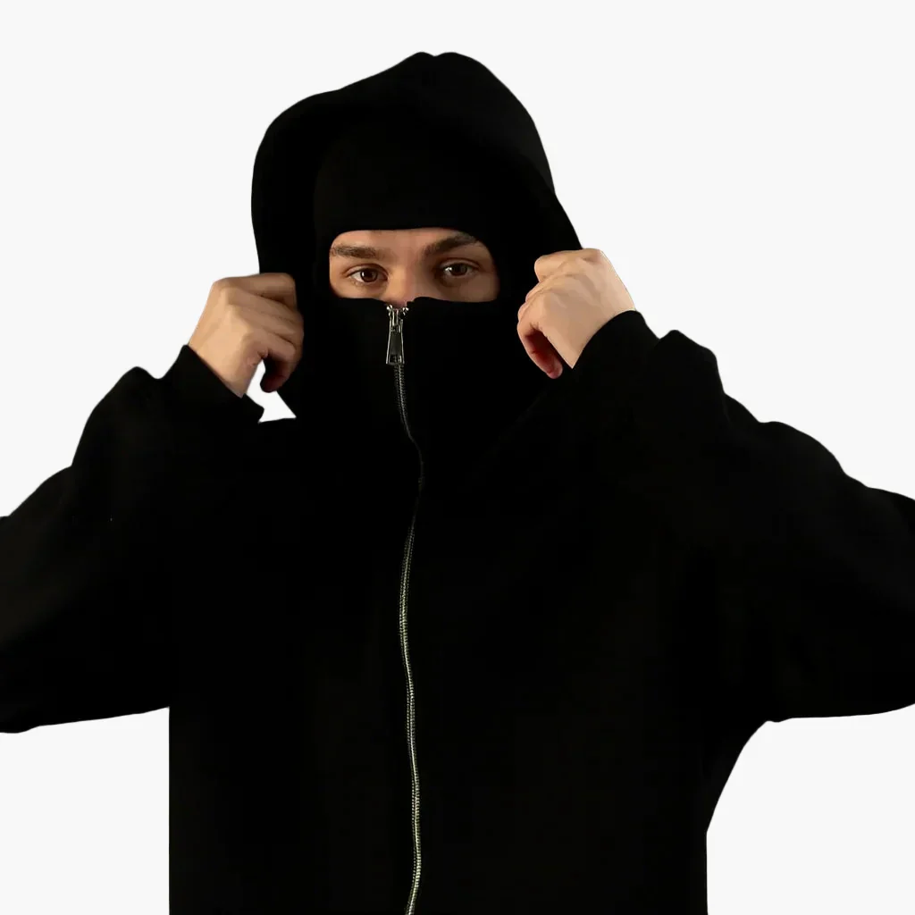 Hoodie zippé style balaclava pour homme – Urbain, minimaliste, idéal pour l’hiver - Image 2