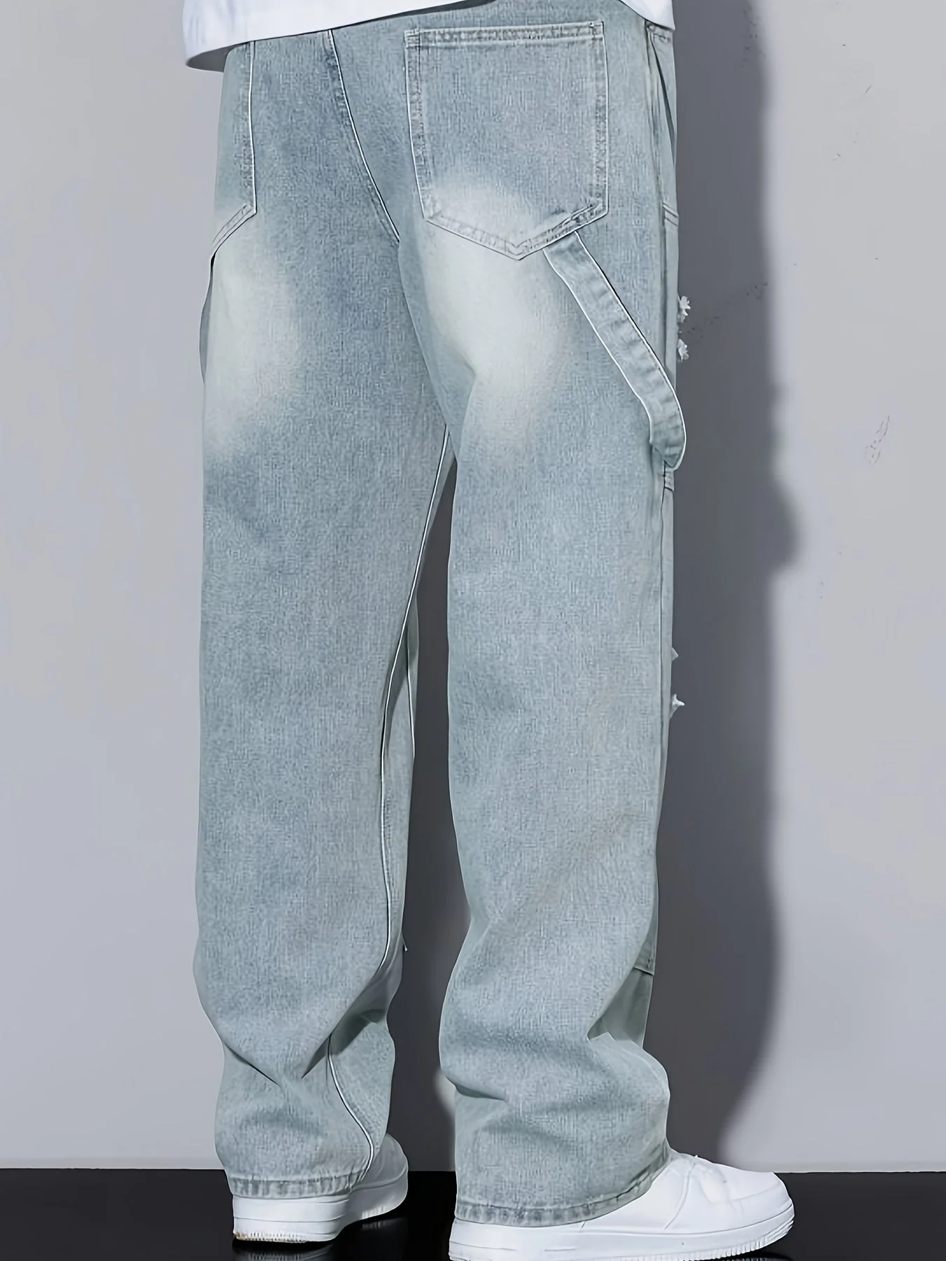 Jean cargo décontracté pour homme à coupe large et détails usés - Style urbain tendance - Image 2