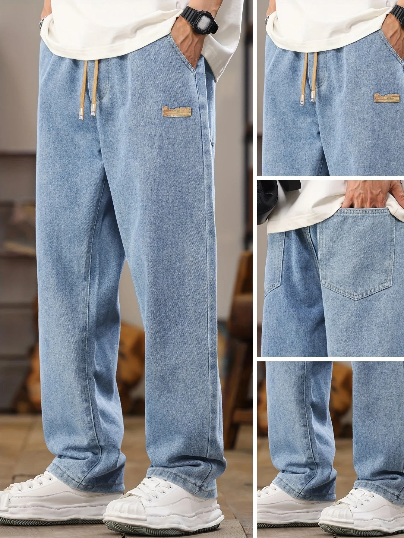 Jean décontracté style jogger pour homme, coupe droite, idéal pour le quotidien - Image 2