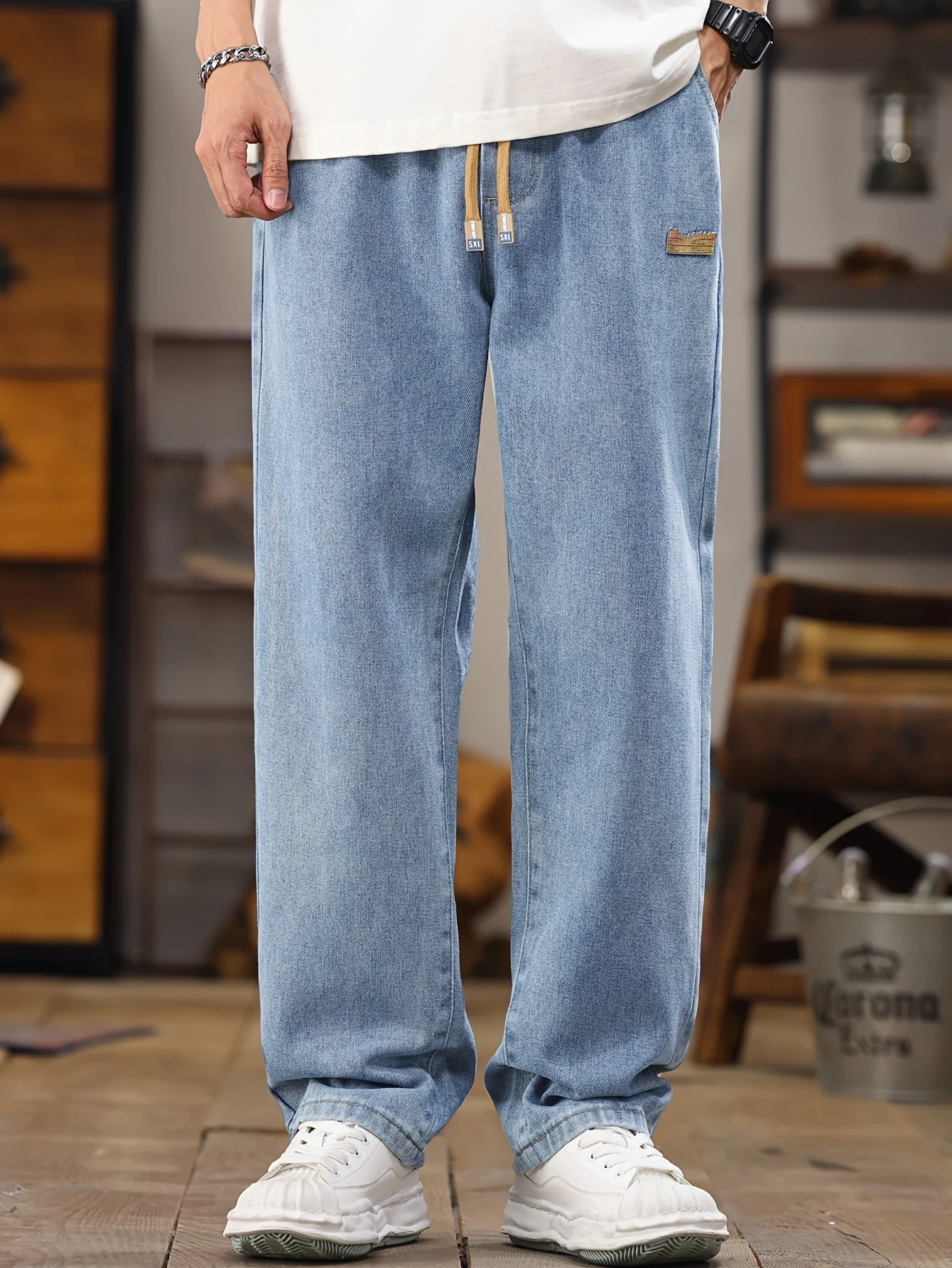 Jean décontracté style jogger pour homme, coupe droite, idéal pour le quotidien - Image 3