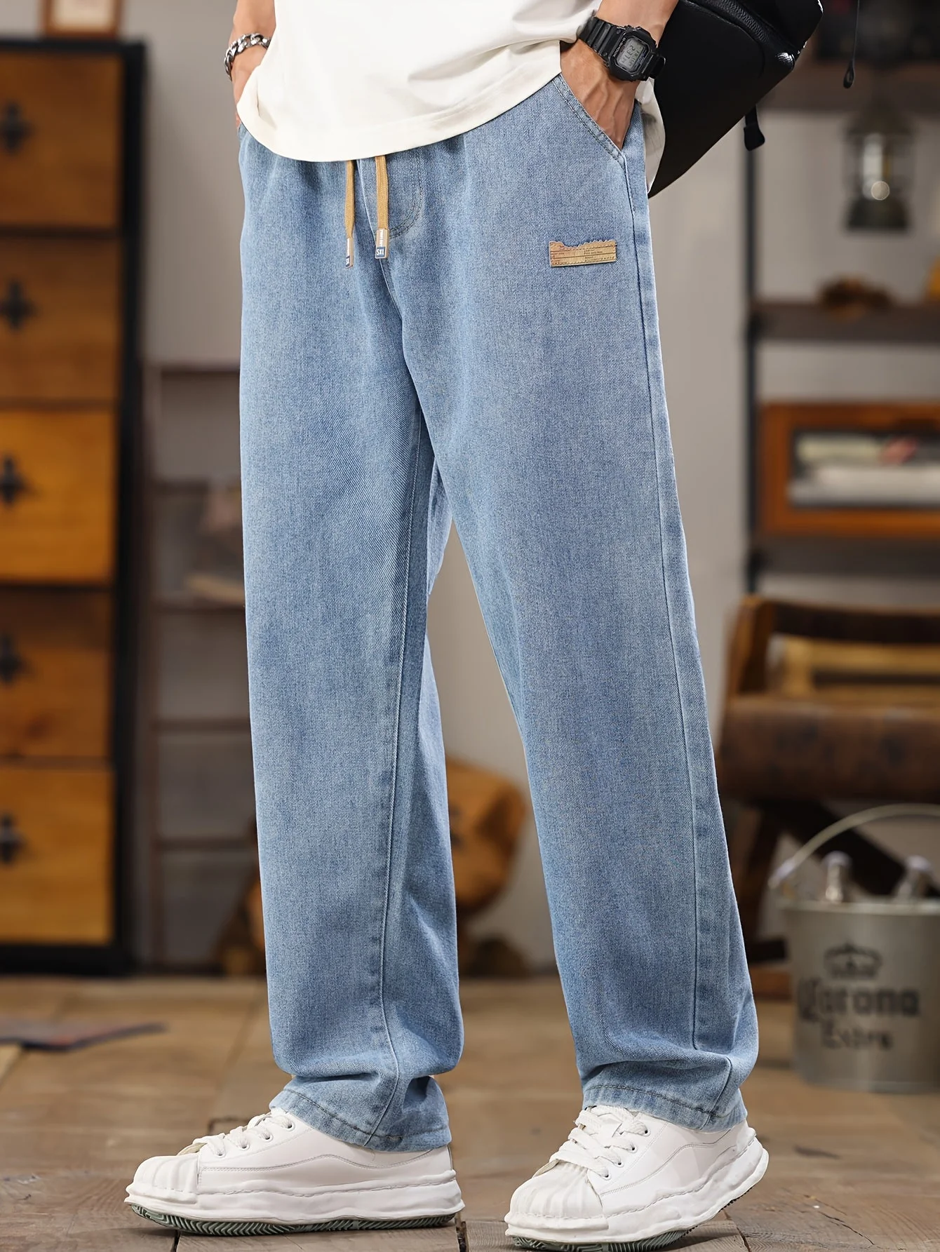 Jean décontracté style jogger pour homme, coupe droite, idéal pour le quotidien - Image 4