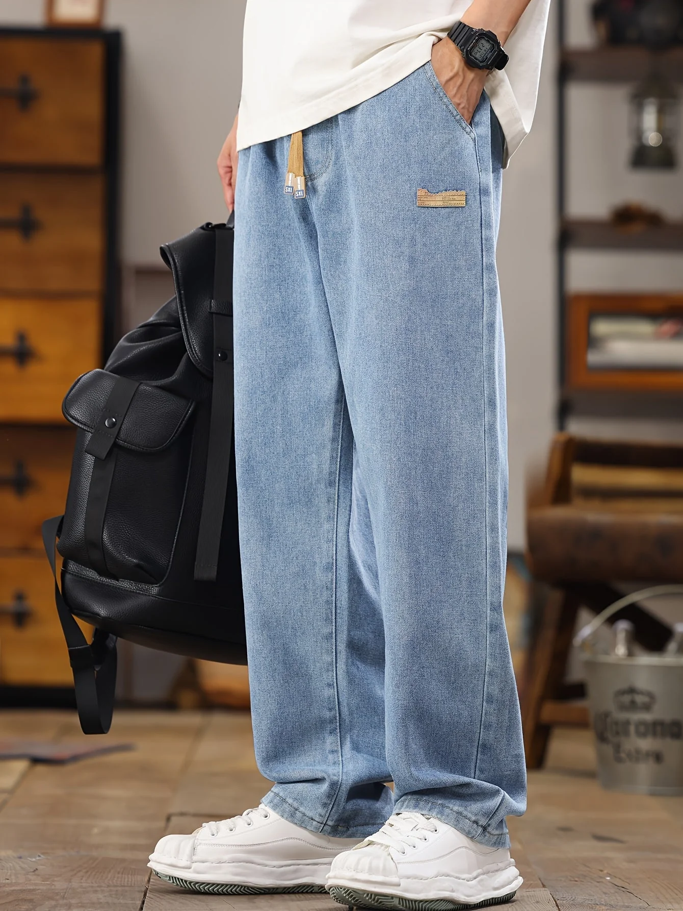 Jean décontracté style jogger pour homme, coupe droite, idéal pour le quotidien - Image 8