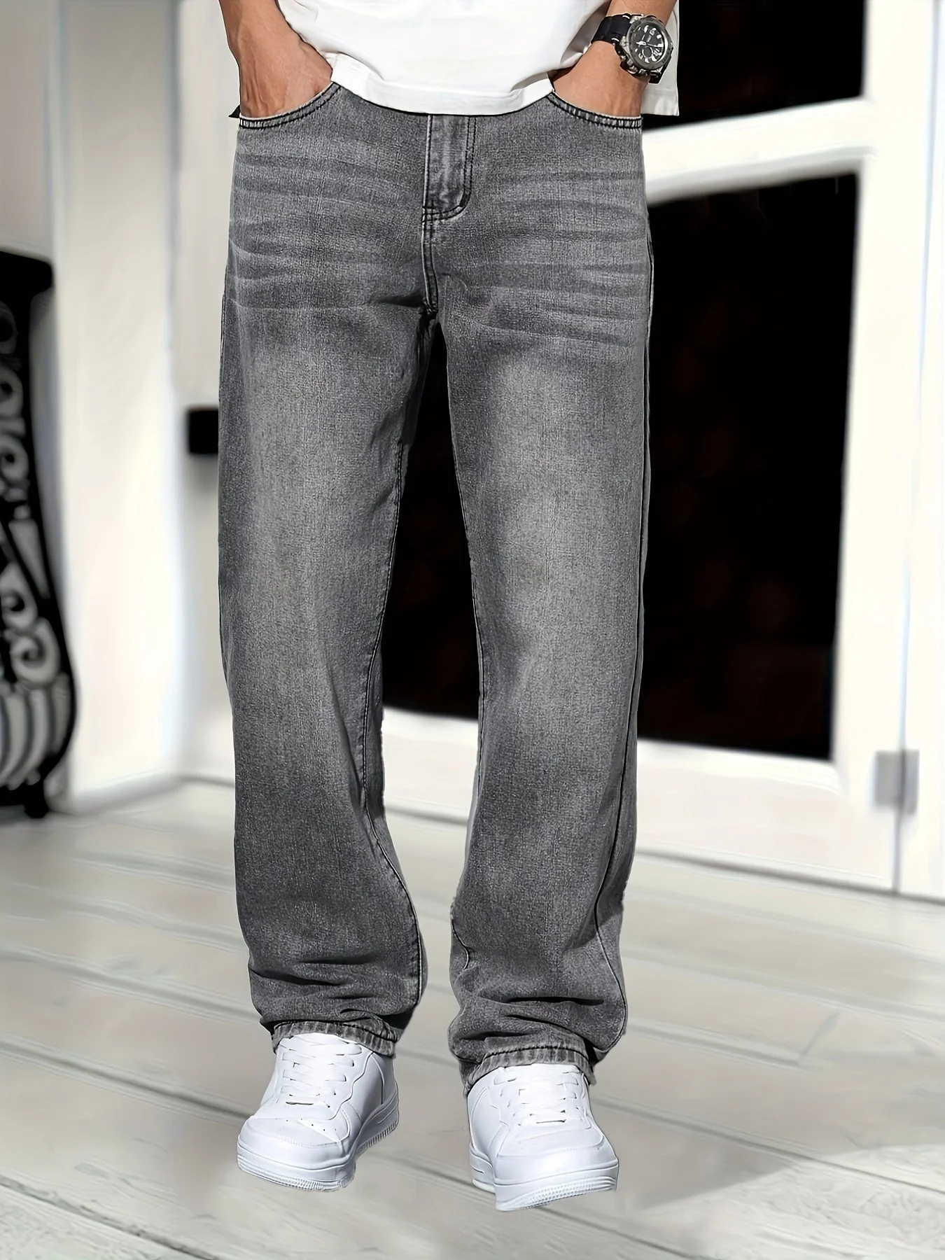 Jean droit classique homme coupe ample usage quotidien style urbain - Image 3