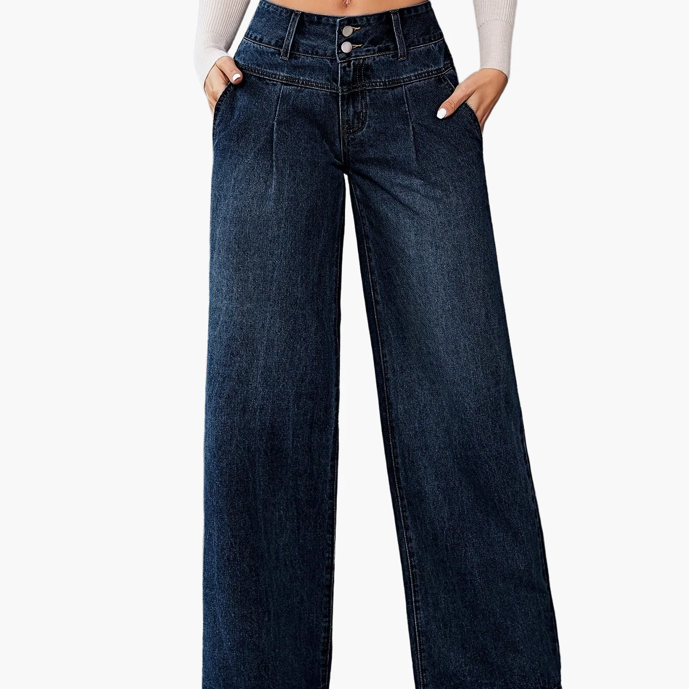 Jean évasé taille haute pour femme style décontracté urbain - Image 11