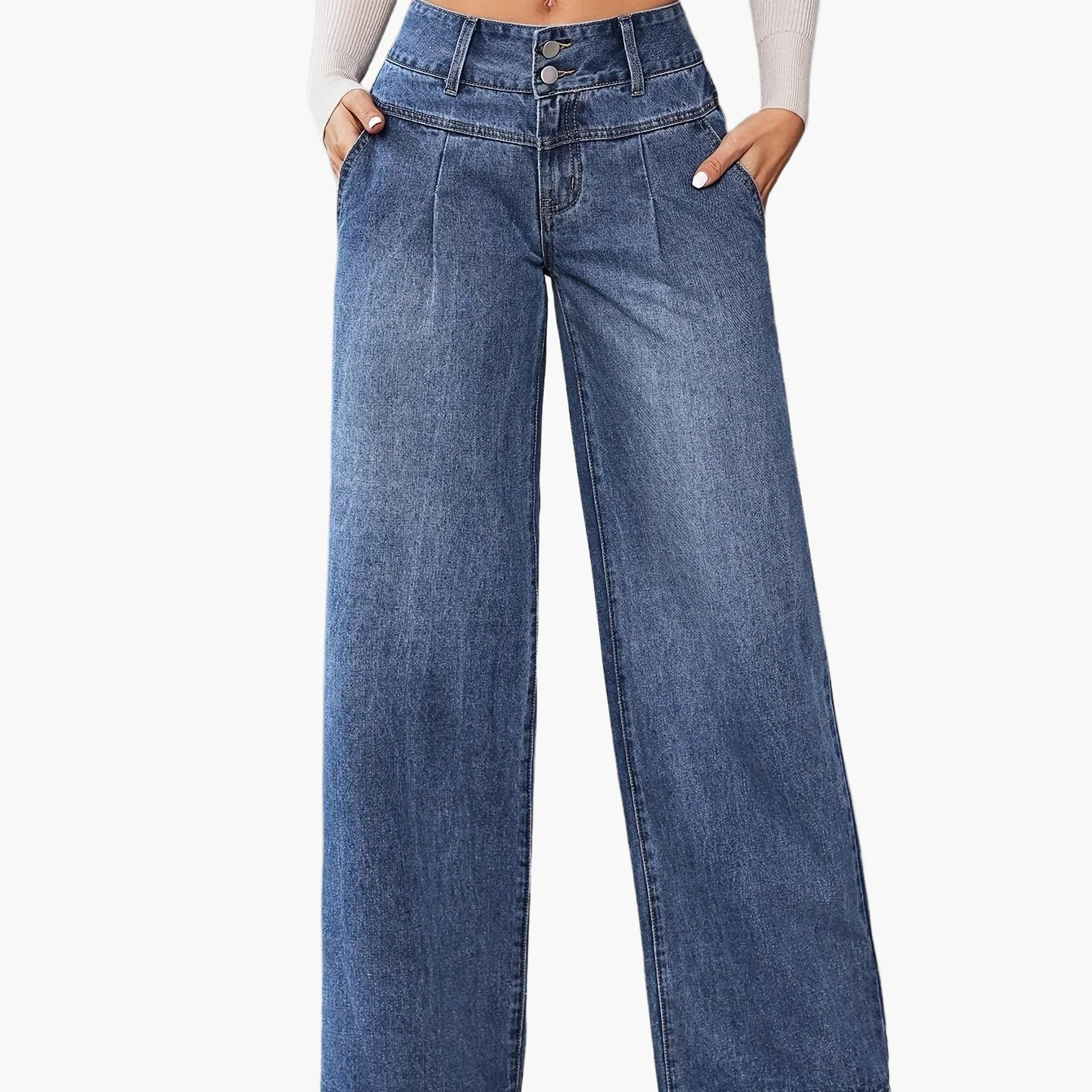 Jean évasé taille haute pour femme style décontracté urbain - Image 12
