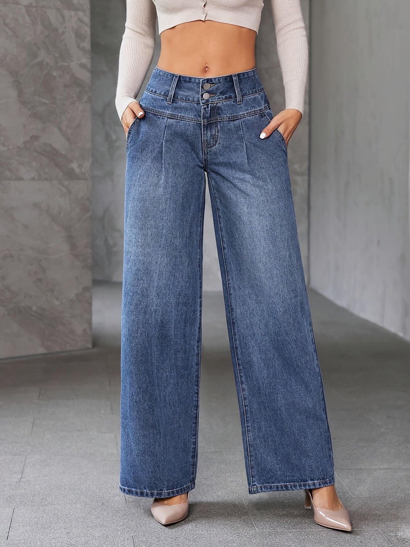 Jean évasé taille haute pour femme style décontracté urbain - Image 2