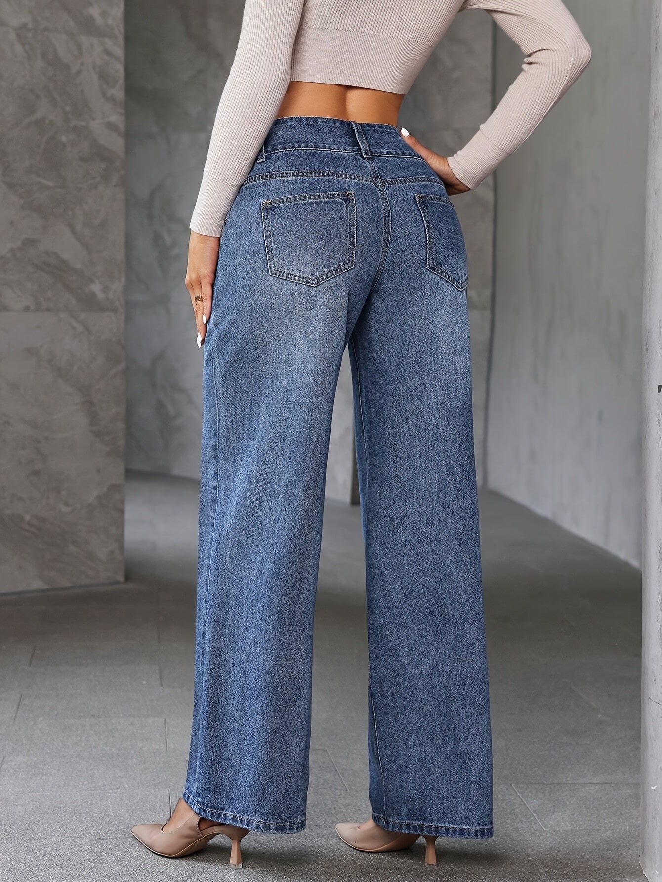 Jean évasé taille haute pour femme style décontracté urbain - Image 3
