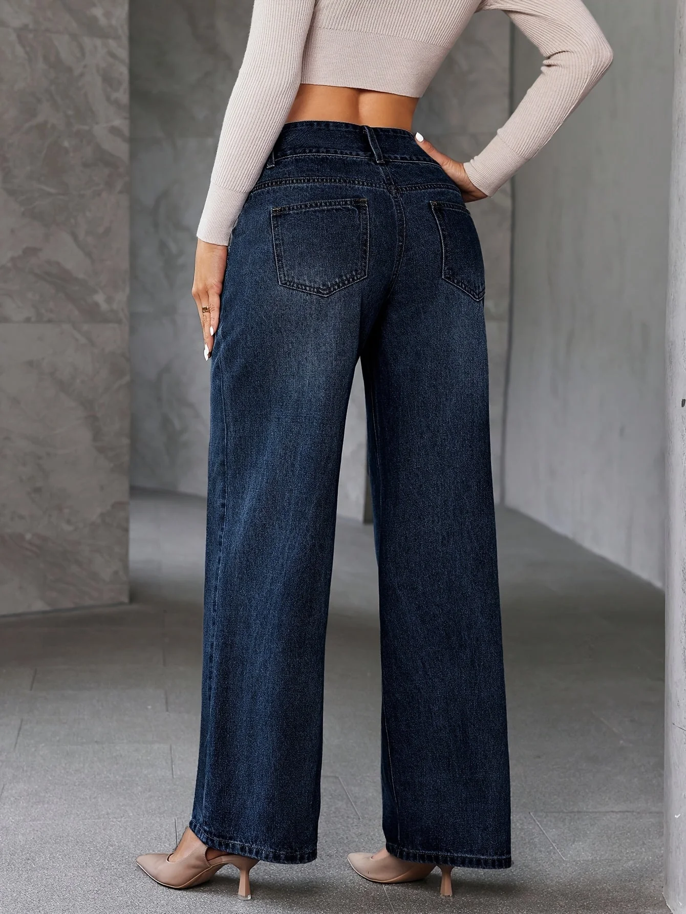 Jean évasé taille haute pour femme style décontracté urbain - Image 4