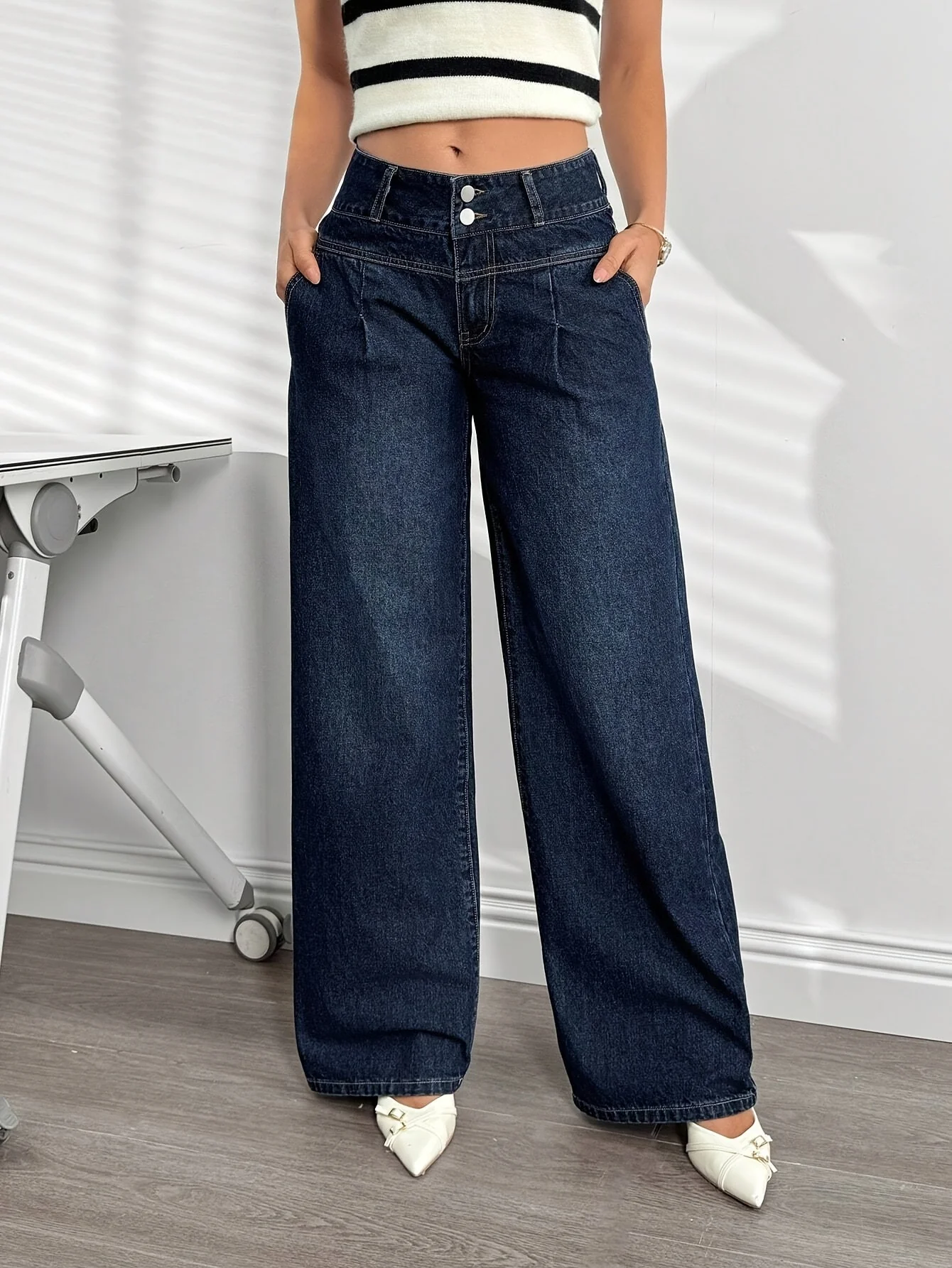 Jean évasé taille haute pour femme style décontracté urbain - Image 5