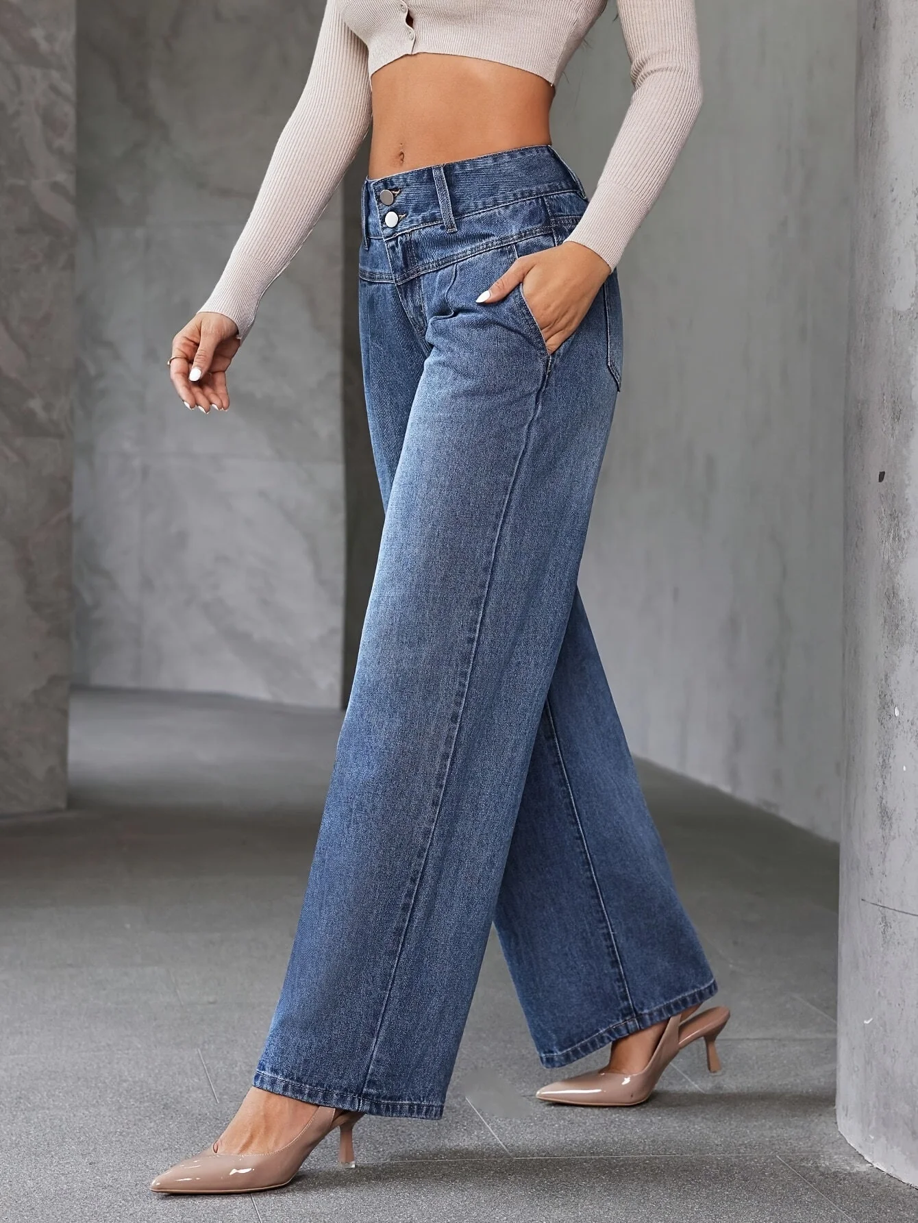 Jean évasé taille haute pour femme style décontracté urbain - Image 6