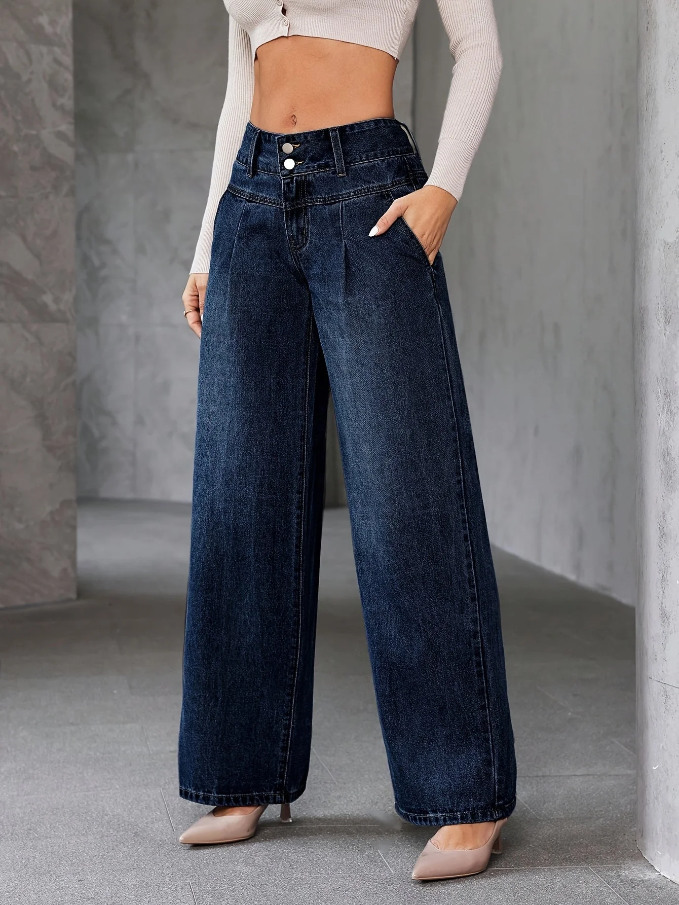 Jean évasé taille haute pour femme style décontracté urbain - Image 7
