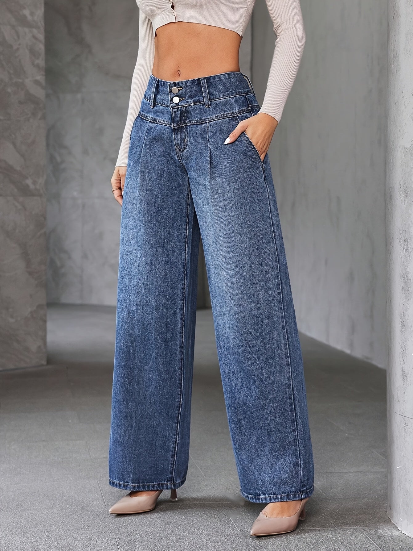 Jean évasé taille haute pour femme style décontracté urbain - Image 8