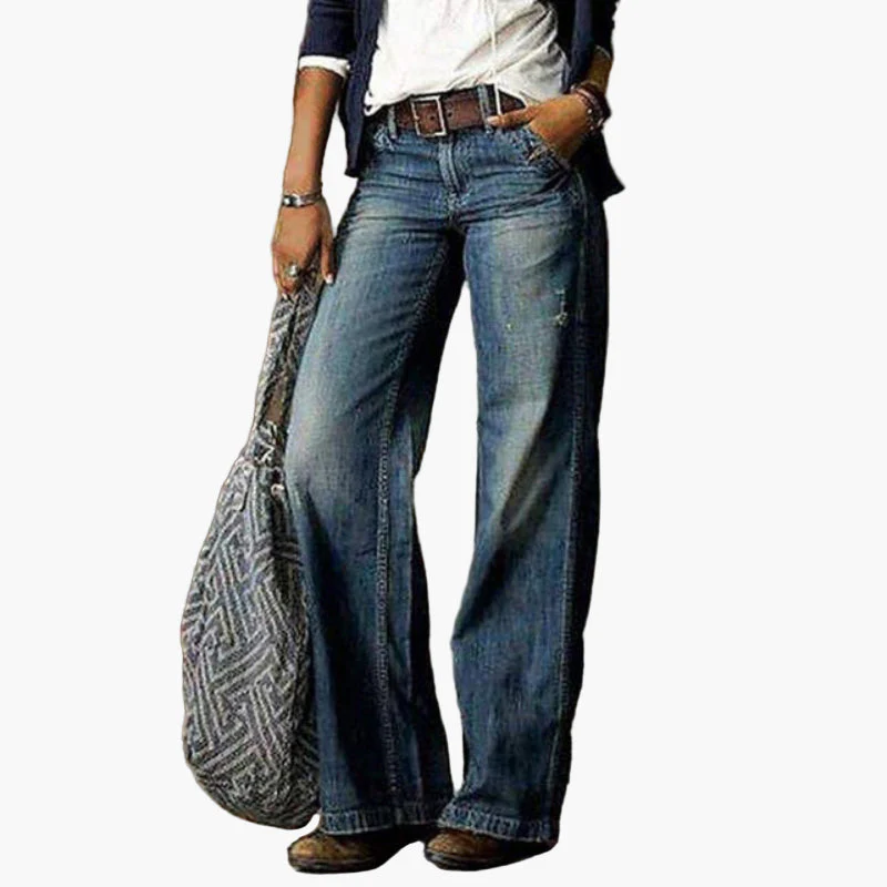 Jean Femme Taille Haute à Jambes Larges Style Vintage Décontracté - Image 2