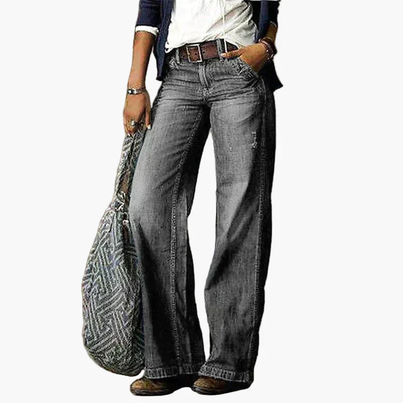 Jean Femme Taille Haute à Jambes Larges Style Vintage Décontracté - Image 3