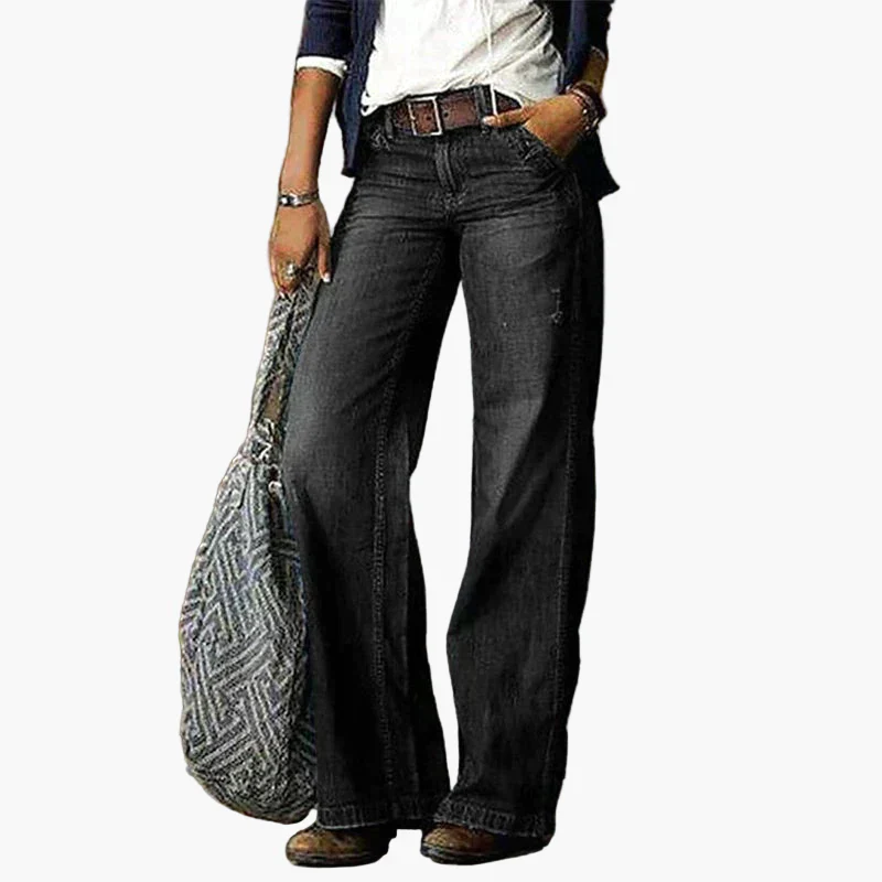 Jean Femme Taille Haute à Jambes Larges Style Vintage Décontracté - Image 4