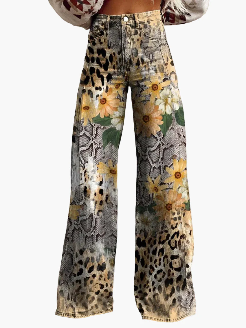 Jean large femme style bohème à imprimé floral, coupe ample, idéal pour un look décontracté et tendance - Image 8