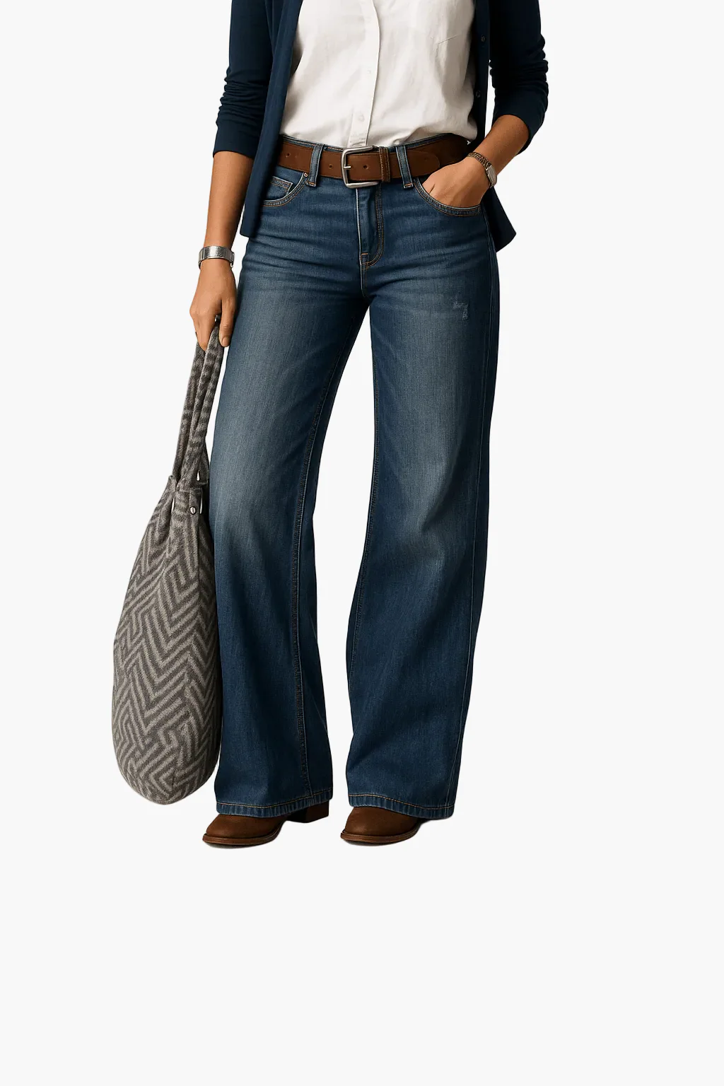 Jean large femme taille haute style décontracté urbain - Image 2