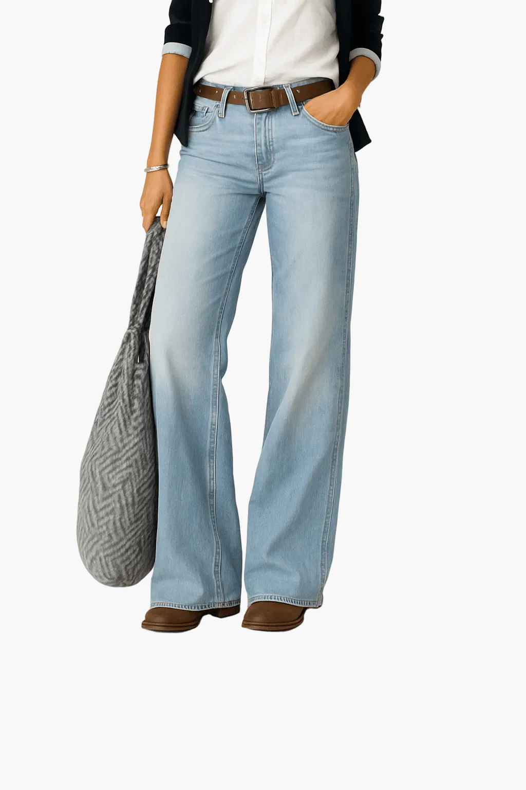 Jean large femme taille haute style décontracté urbain - Image 4