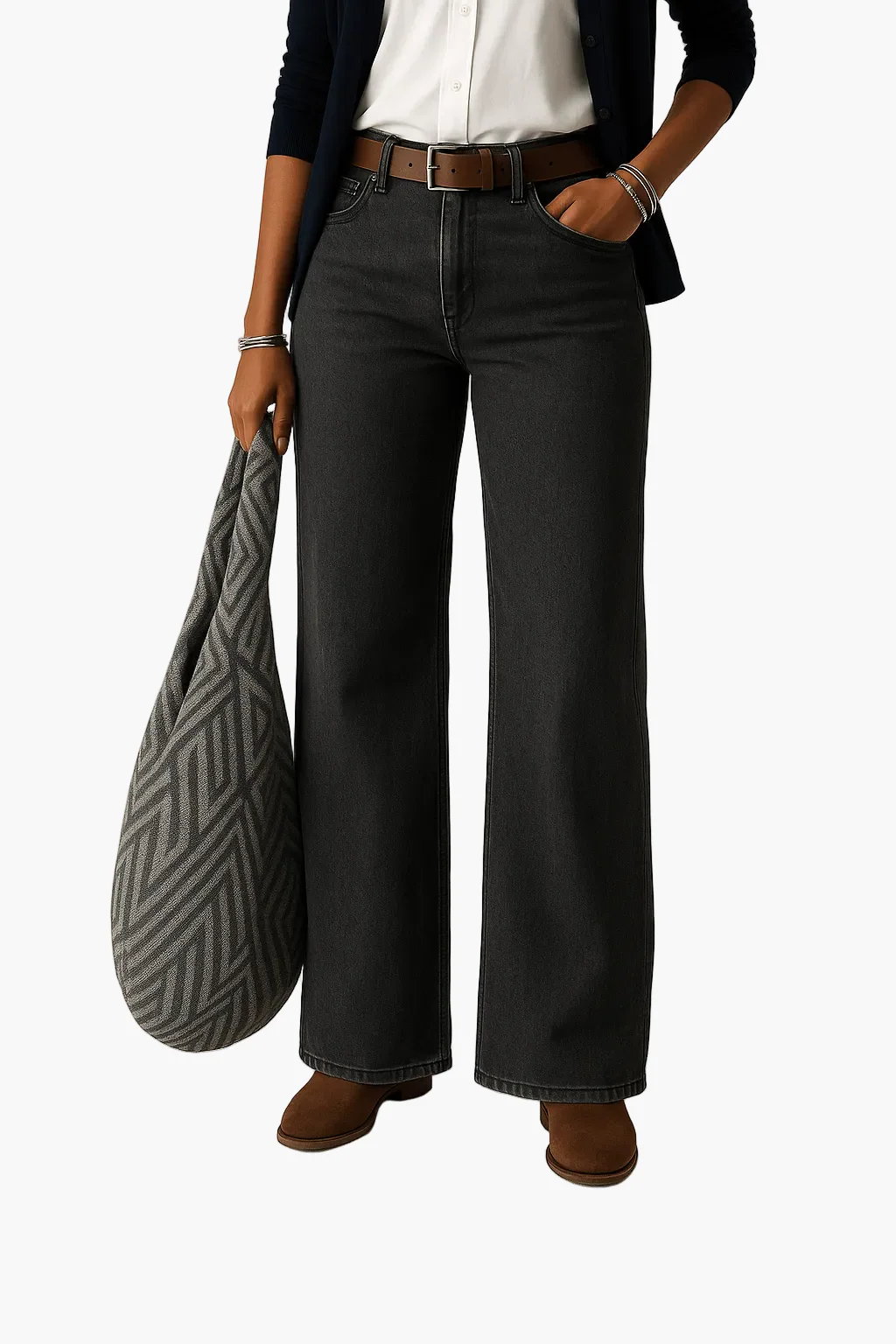 Jean large femme taille haute style décontracté urbain - Image 8
