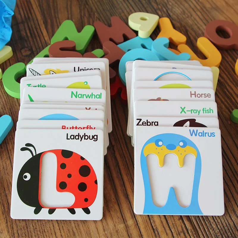 Jeu éducatif en bois lettres alphabet et cartes pour enfants – Puzzle d'apprentissage préscolaire - Image 4