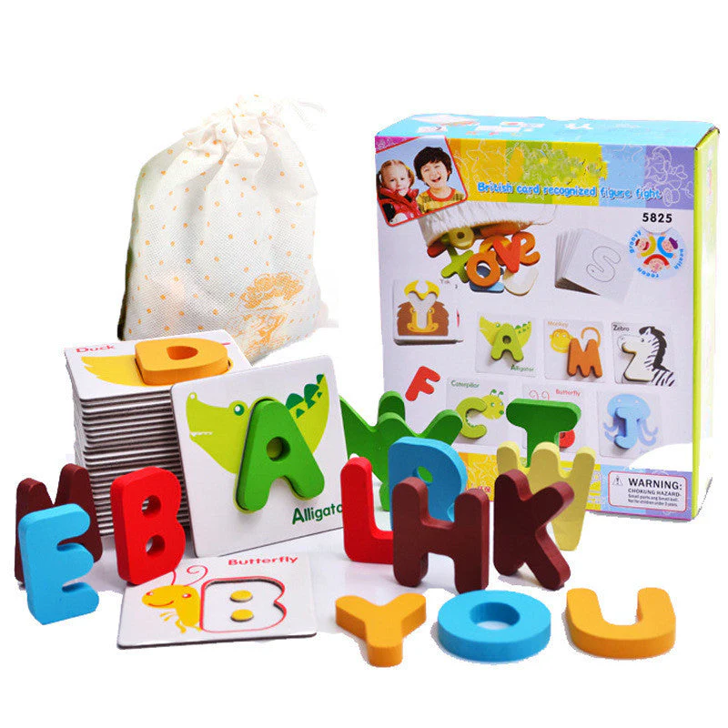 Jeu éducatif en bois lettres alphabet et cartes pour enfants – Puzzle d'apprentissage préscolaire - Image 6