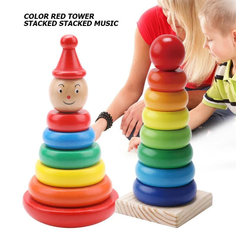 Jouet Éducatif Empilable en Bois pour Enfants - Tour Arc-en-ciel Ludique - Image 2