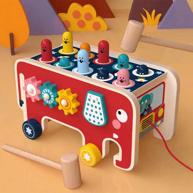 Jouet éducatif enfant - Jeu de marteau et d'éveil sensoriel éléphant à tirer - Image 2