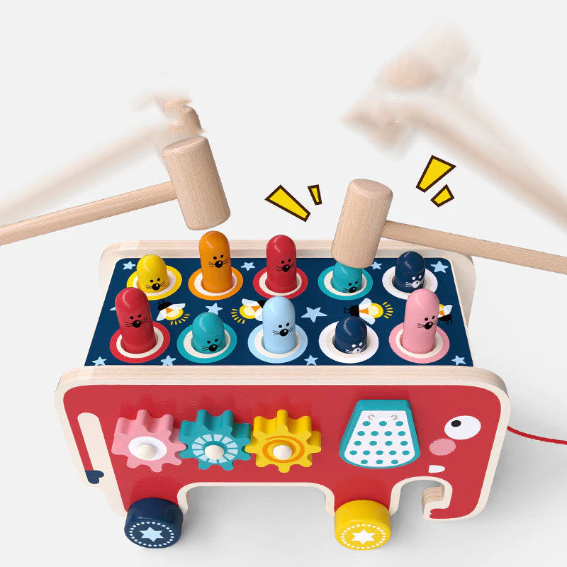 Jouet éducatif enfant - Jeu de marteau et d'éveil sensoriel éléphant à tirer - Image 4
