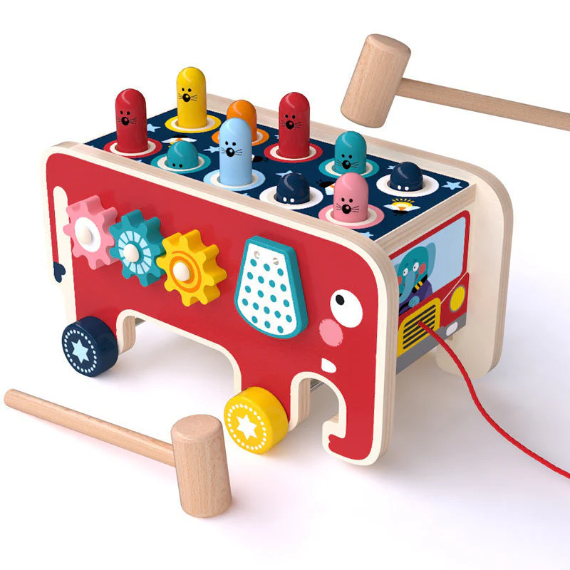 Jouet éducatif enfant - Jeu de marteau et d'éveil sensoriel éléphant à tirer - Image 5