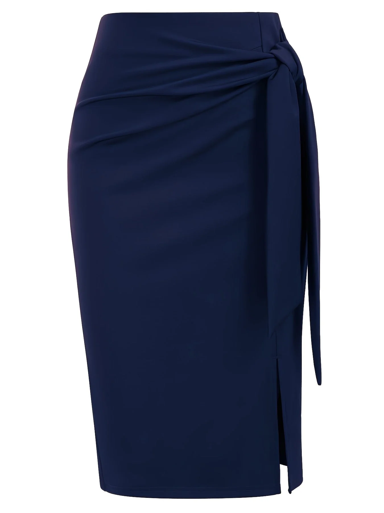 Jupe crayon élégante femme nouée à la taille, fente latérale, style bureau ou soirée - Image 4