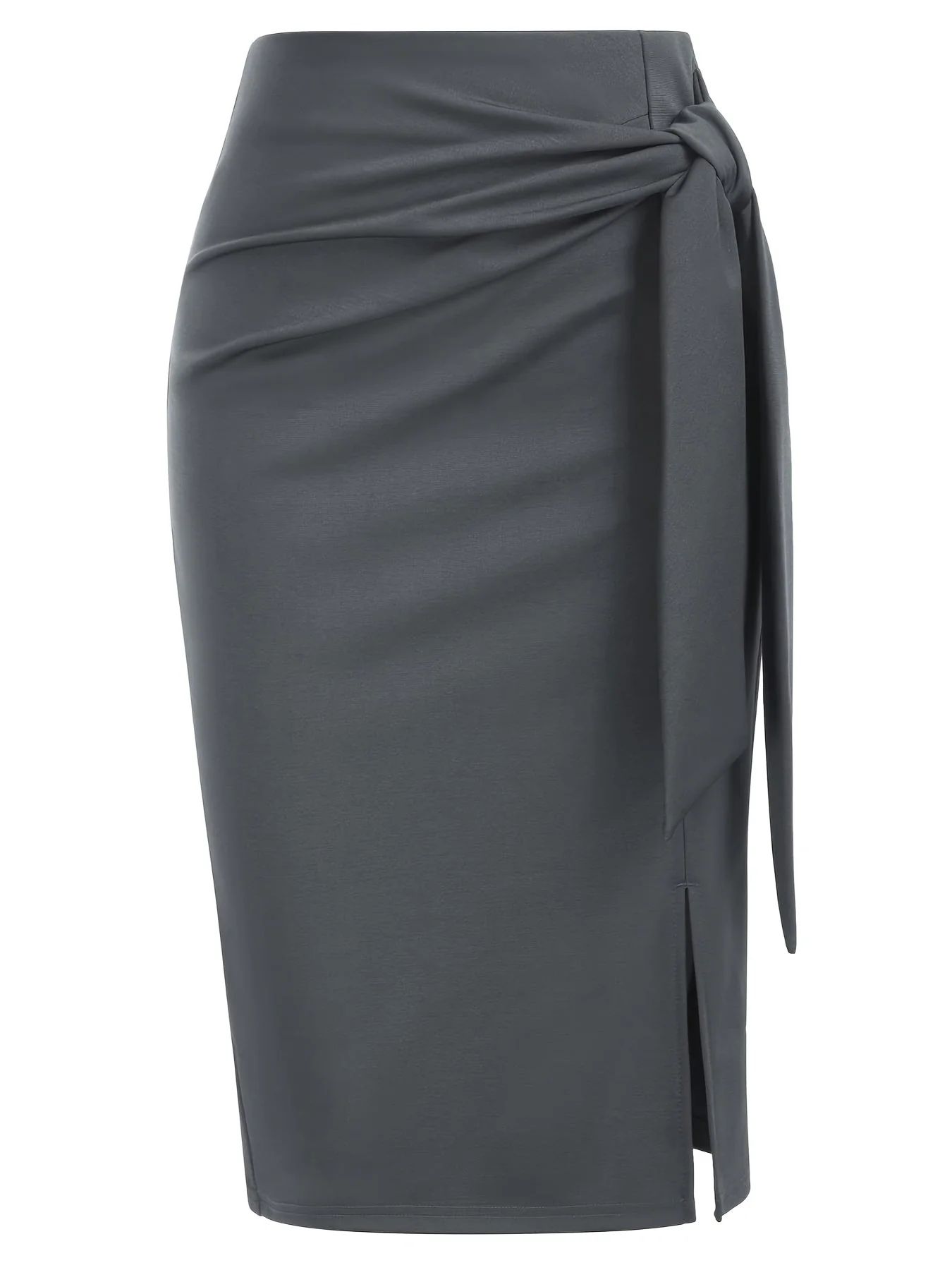 Jupe crayon élégante femme nouée à la taille, fente latérale, style bureau ou soirée - Image 5