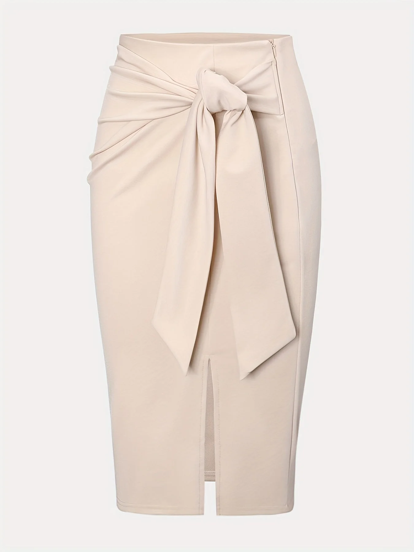 Jupe crayon élégante femme nouée à la taille, fente latérale, style bureau ou soirée - Image 6