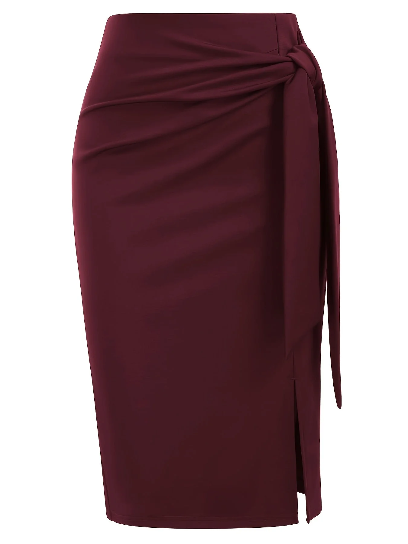 Jupe crayon élégante femme nouée à la taille, fente latérale, style bureau ou soirée - Image 7