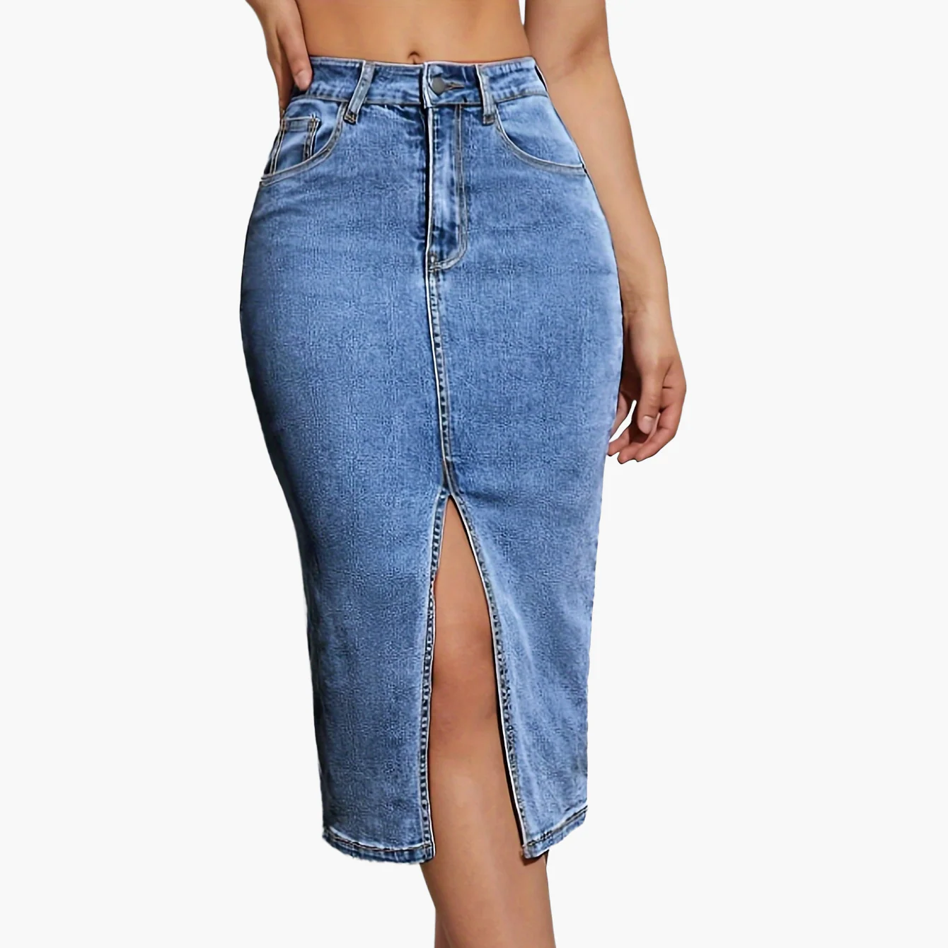Jupe crayon fendue à taille haute pour femme, style casual chic, idéale pour l'été - Image 11