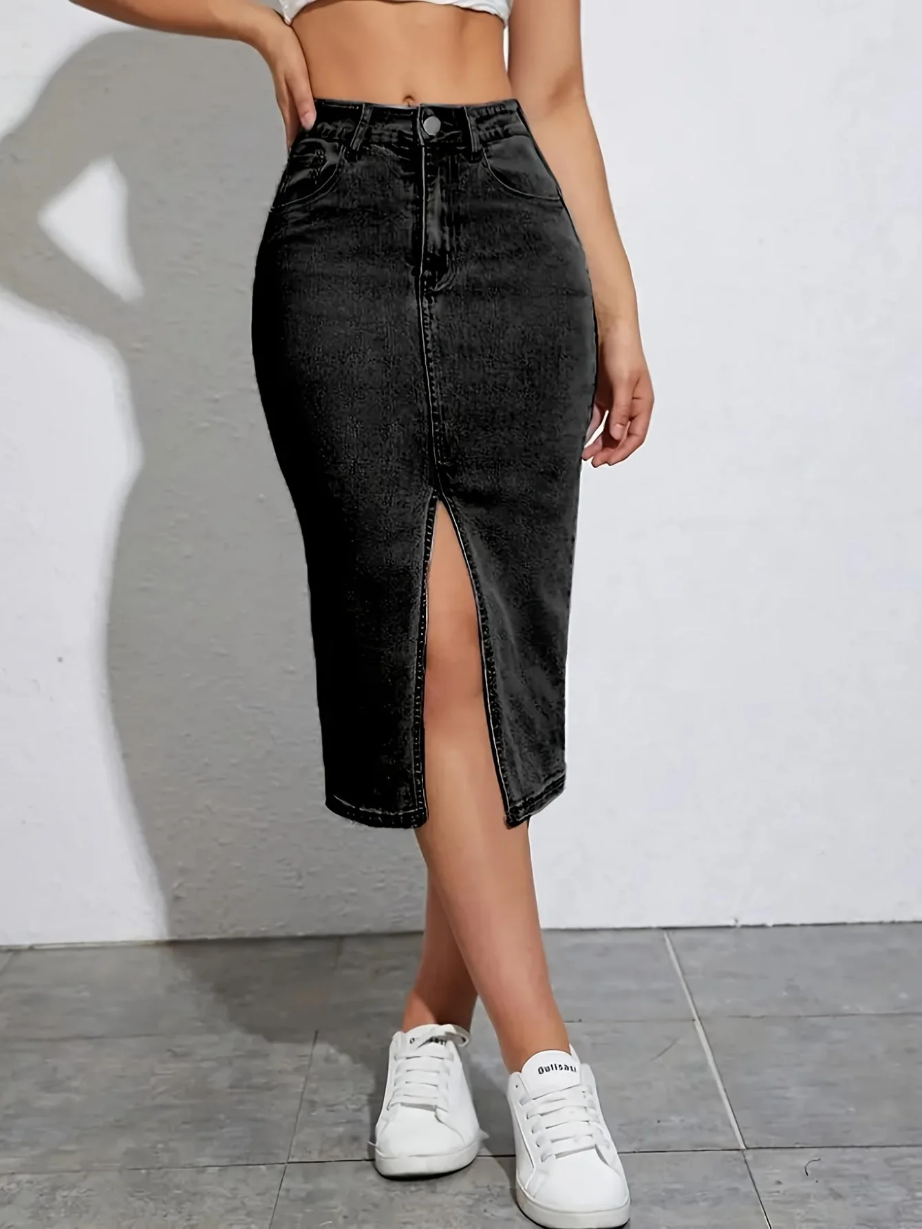 Jupe crayon fendue à taille haute pour femme, style casual chic, idéale pour l'été - Image 3