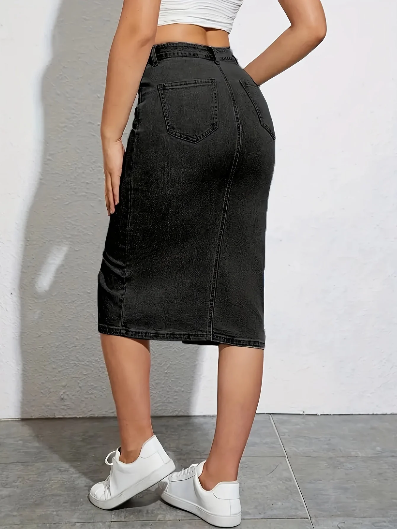 Jupe crayon fendue à taille haute pour femme, style casual chic, idéale pour l'été - Image 5
