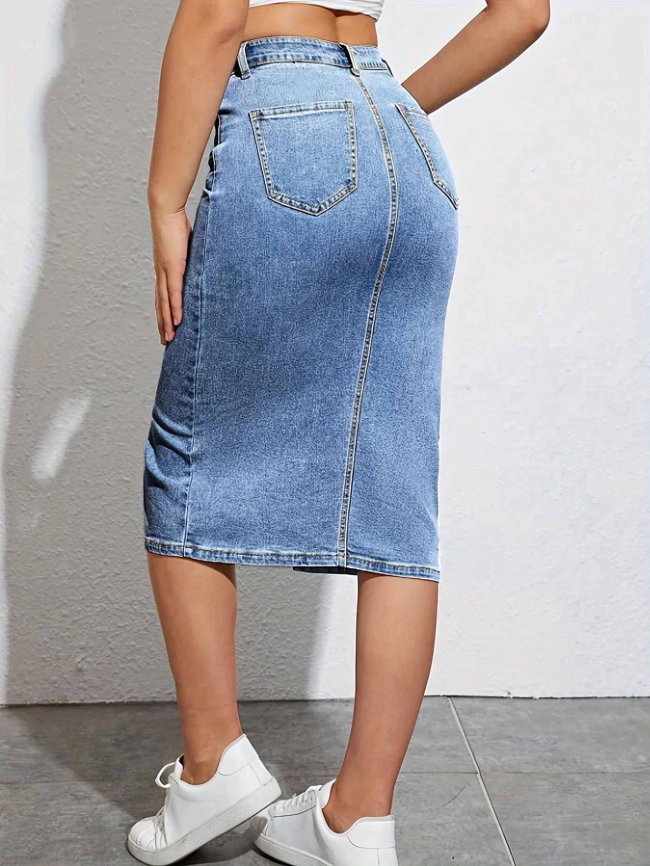 Jupe crayon fendue à taille haute pour femme, style casual chic, idéale pour l'été - Image 9
