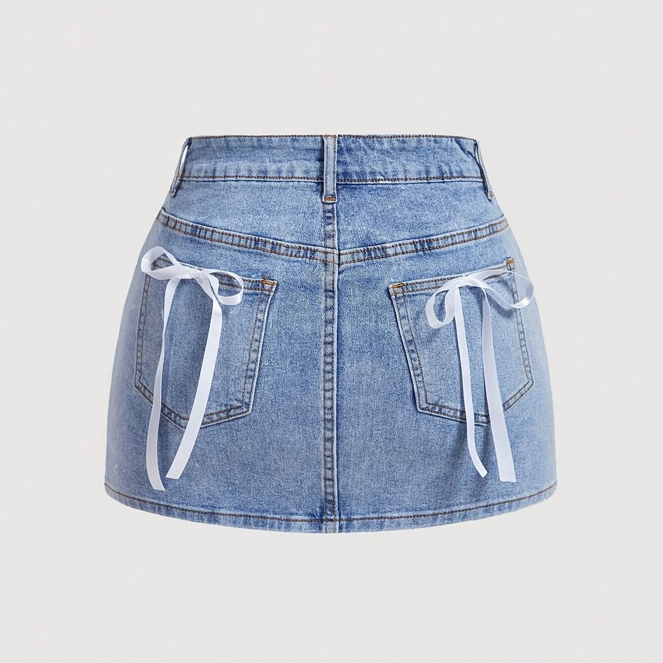 Jupe en jean courte avec nœuds décoratifs pour femme, style élégant et décontracté - Image 6