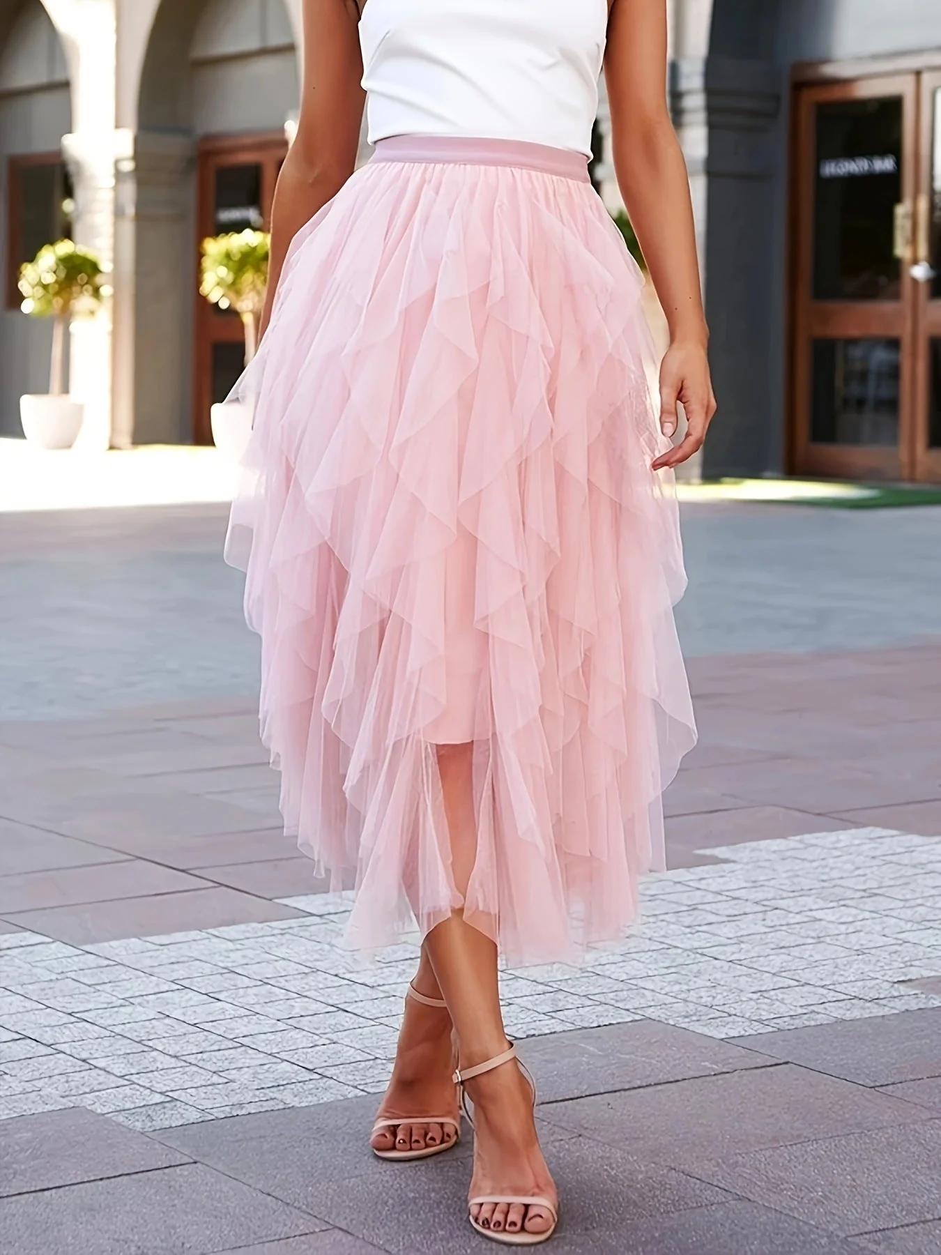 Jupe longue asymétrique en tulle style doux femme pour occasions spéciales et tenues élégantes - Image 6