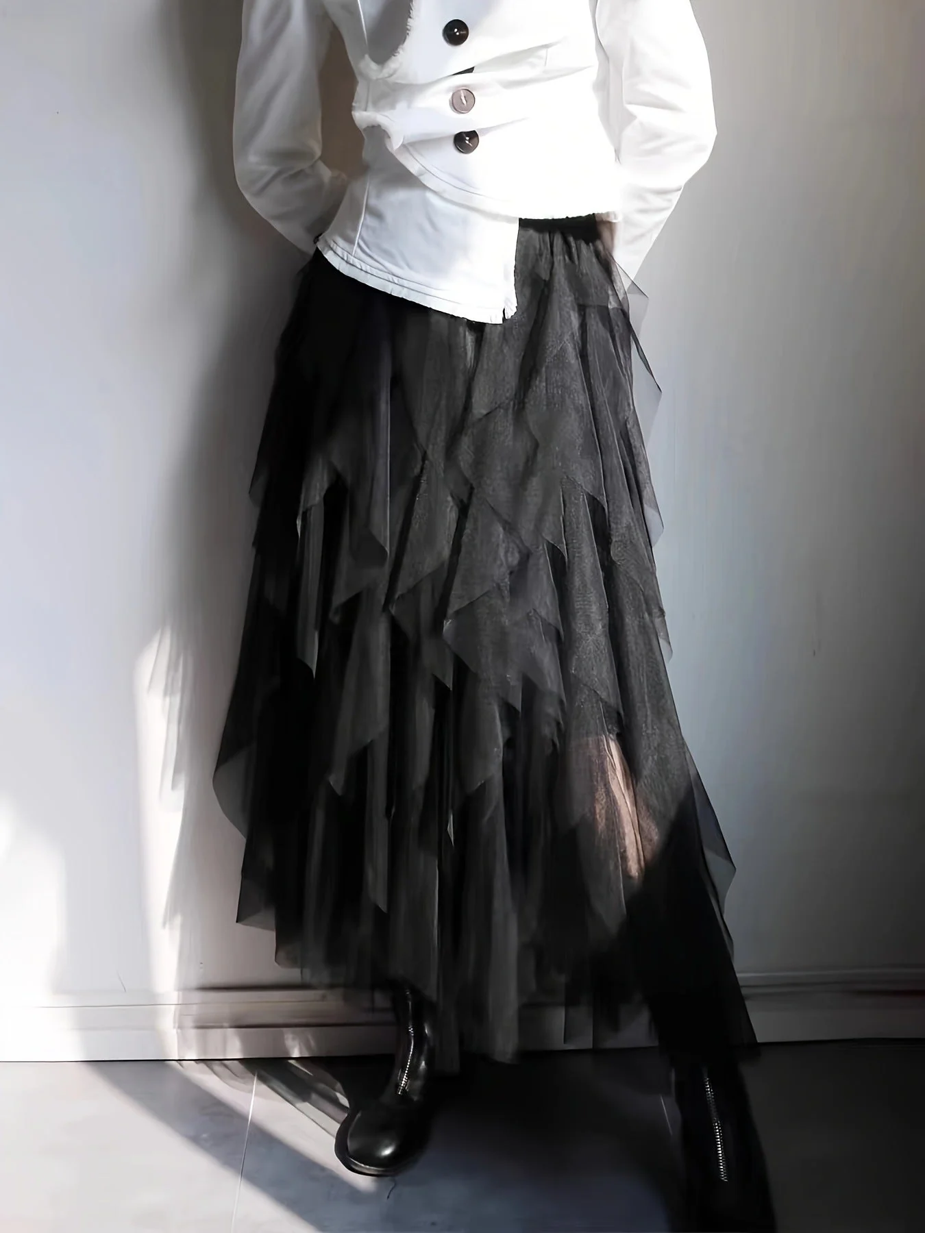 Jupe longue asymétrique en tulle style doux femme pour occasions spéciales et tenues élégantes - Image 7
