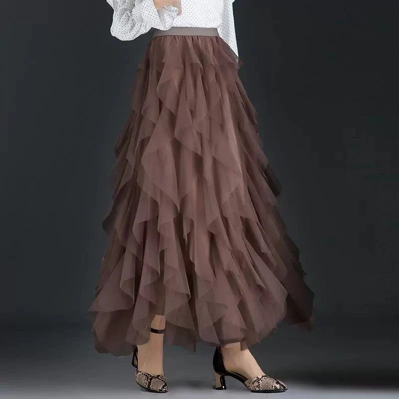 Jupe longue asymétrique en tulle style doux femme pour occasions spéciales et tenues élégantes - Image 8